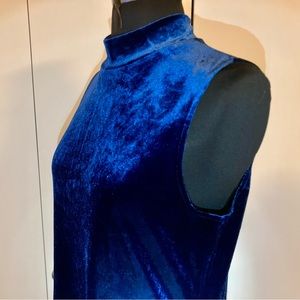 Navy blue velvet dress with collar, knee length, size small